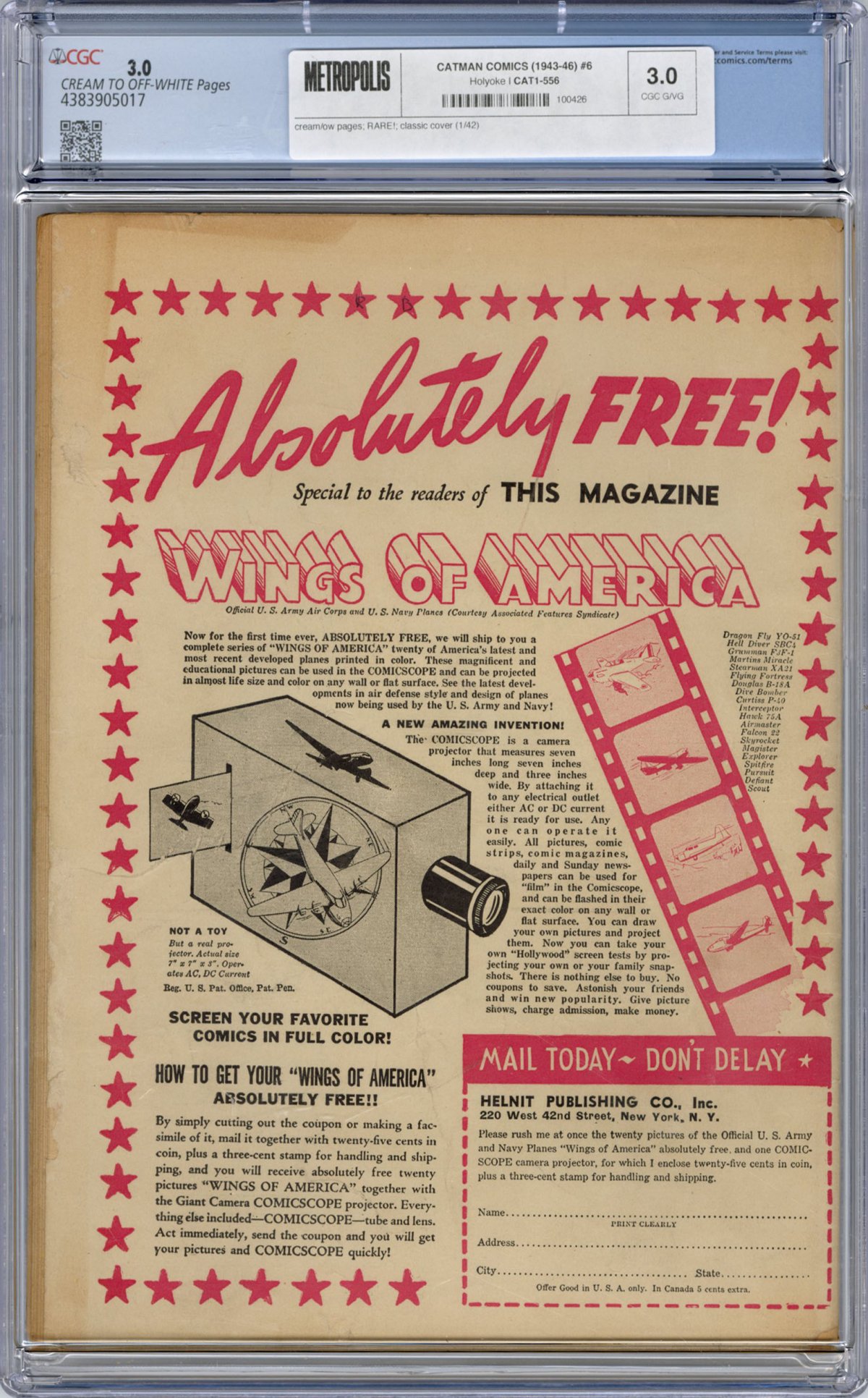 View back cover of CATMAN COMICS (1943-46) #6