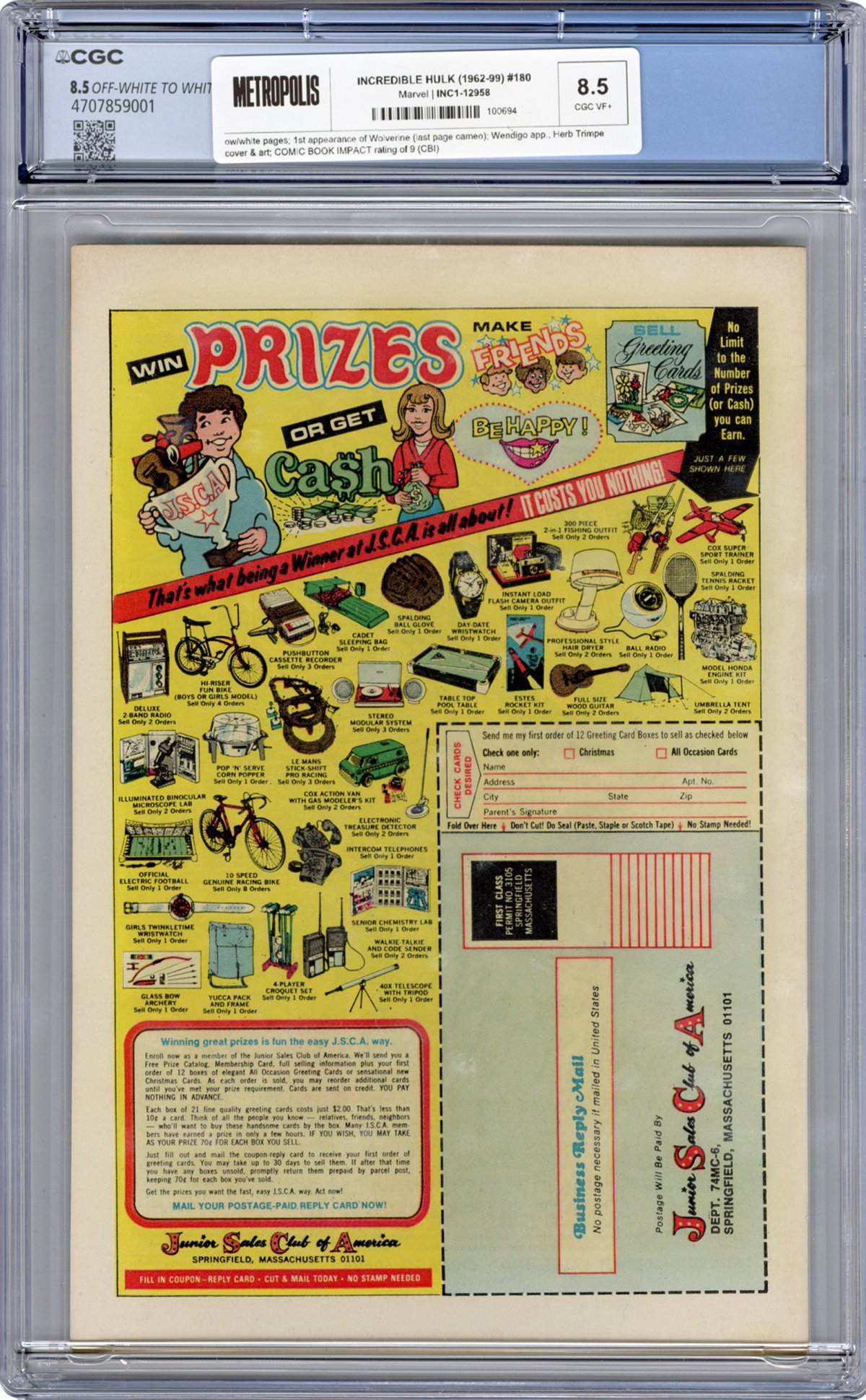 View back cover of INCREDIBLE HULK (1962-99) #180