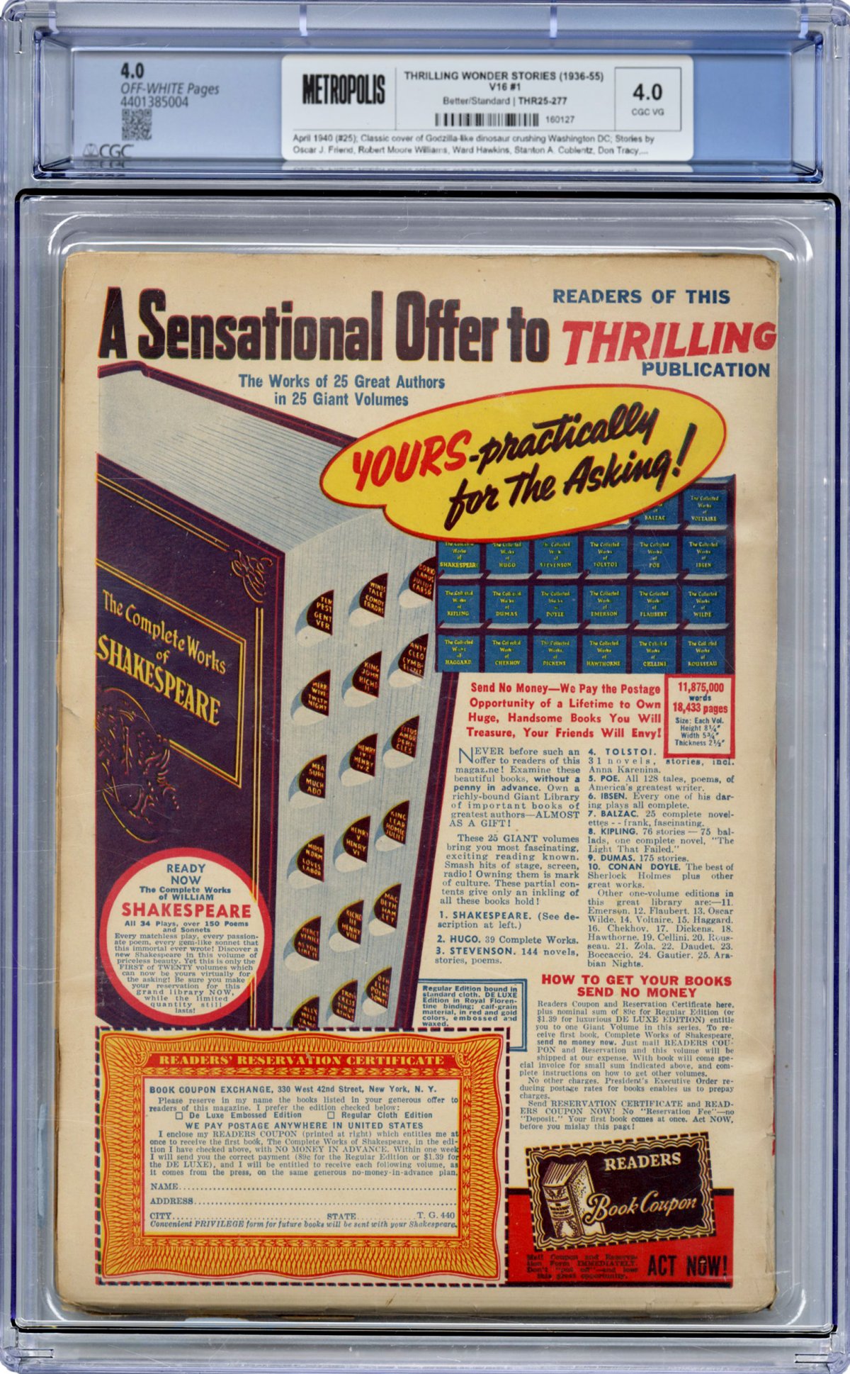 View back image of THRILLING WONDER STORIES (1936-55) V16 #1 Pulp