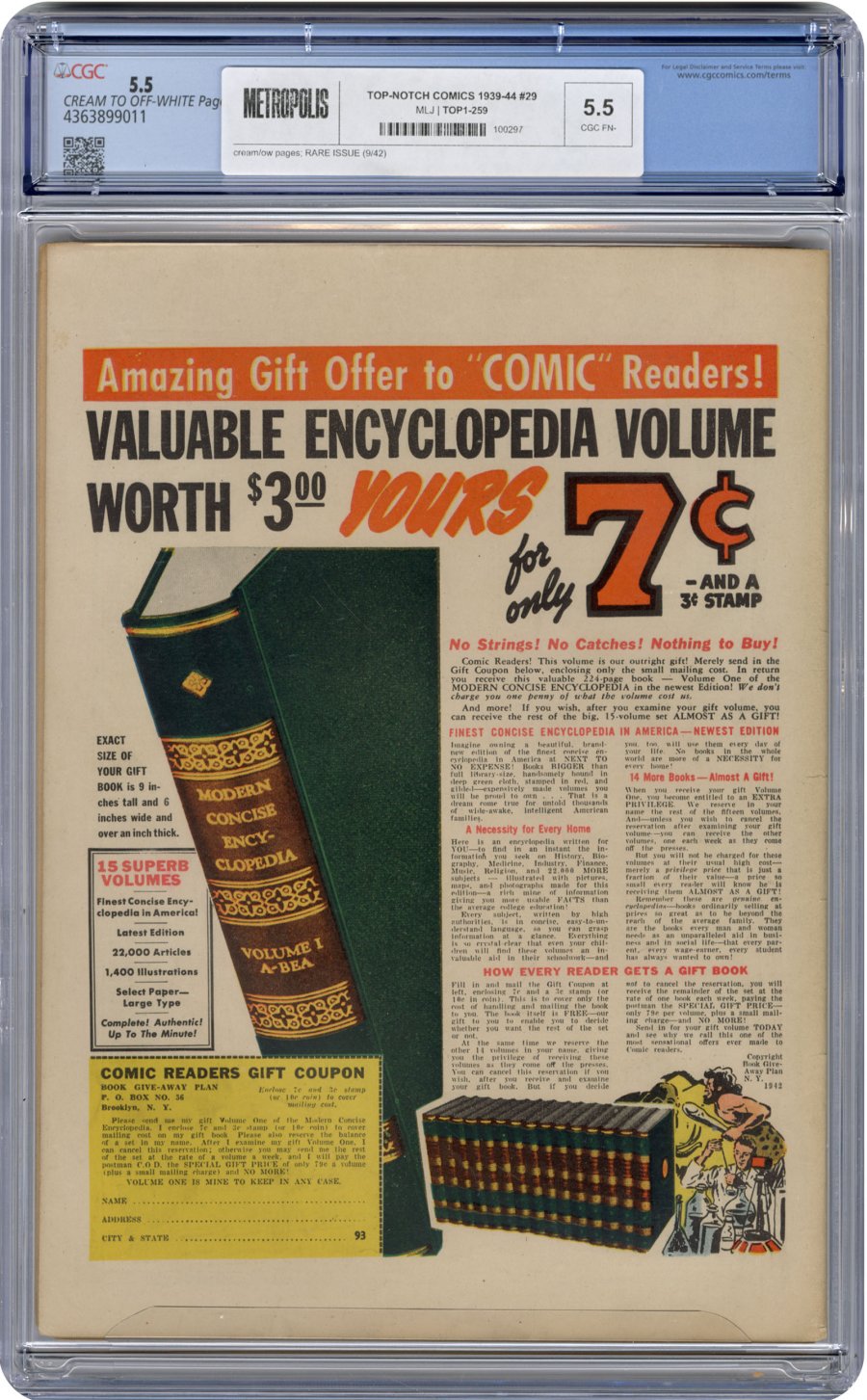 View back cover of TOP-NOTCH COMICS 1939-44 #29